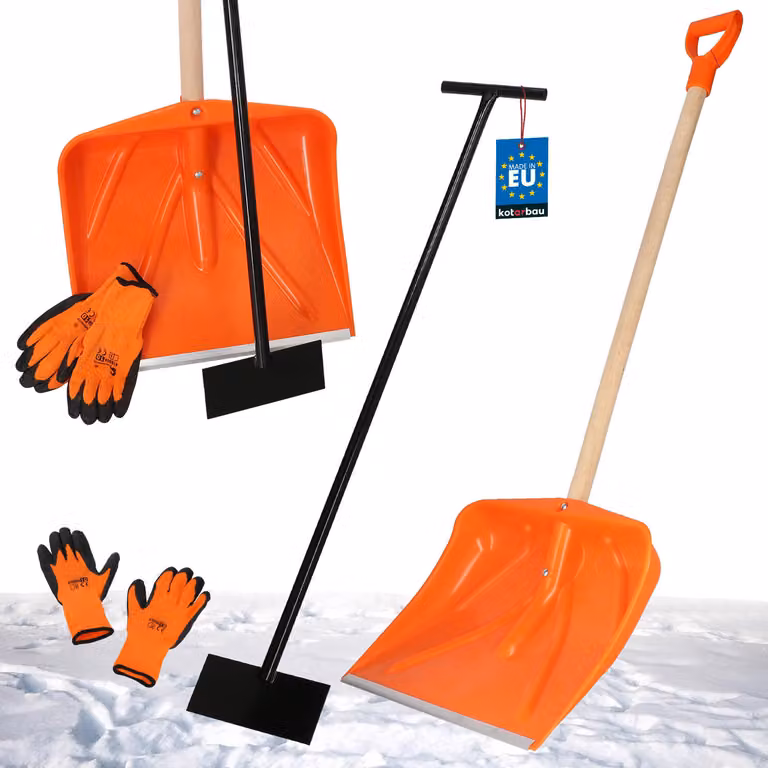 KOTARBAU® Set pala da neve con manico in legno 136 cm raschietto per il ghiaccio 119 x 20 cm + guanti pala da neve calda rimuovi neve pala da neve auto raschietto a spinta con manico pala con manico