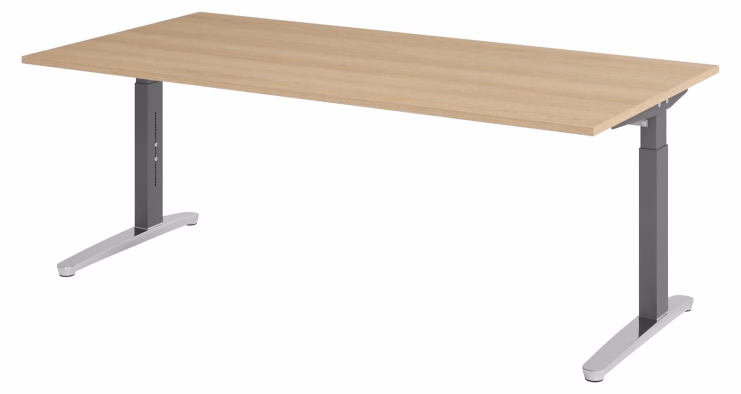 Scrivania bümö Serie XB - Dimensioni: 200 x 100 cm, Decorazione: rovere, Struttura: grafite/alluminio lucido