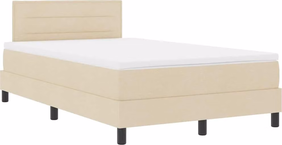 Letto boxspring vidaXL con strisce luminose a LED, color crema, 120 x 190 cm, rivestimento in tessuto