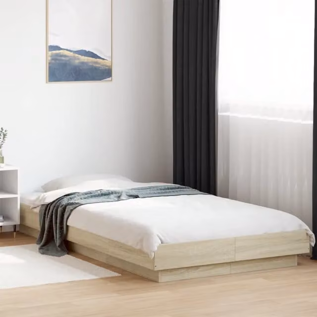 Letto singolo con luci LED e porta USB vidaXL in legno Rovere Sonoma L/P: 100 x 200 cm – 1