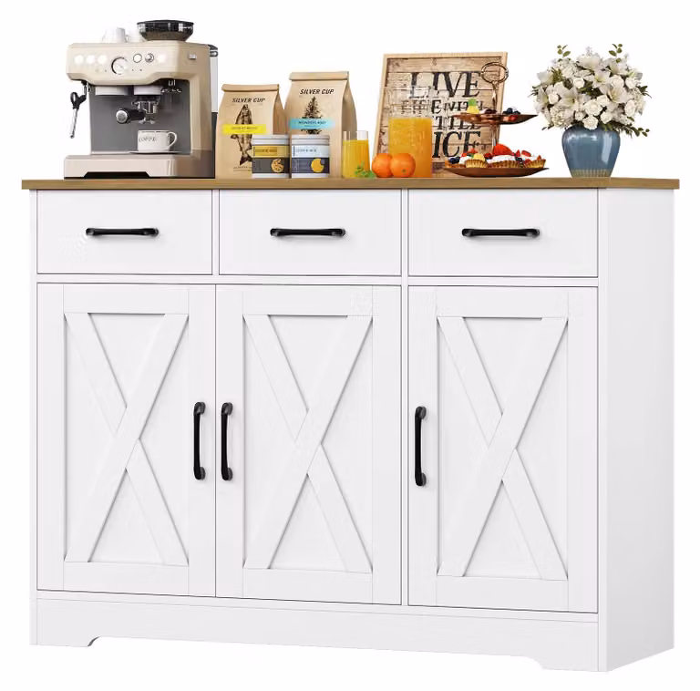 Credenza - Mobile da cucina - 3 cassetti e 3 ante - Piano di lavoro - Melamina - Larghezza 80 cm - Bianco
