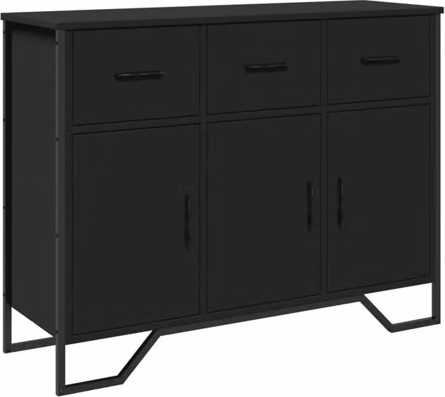 Credenza moderna nera in legno multistrato e metallo per sala da pranzo L: 97 cm, P: 32,5 cm, H: 74,5 cm
