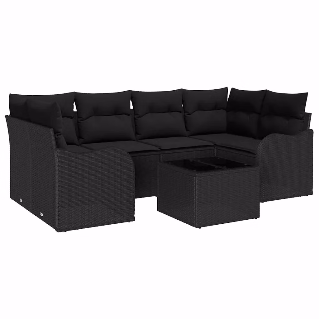 Set Divano da Giardino vidaXL 7 Pezzi a Forma di L con Tavolino Nero – 2