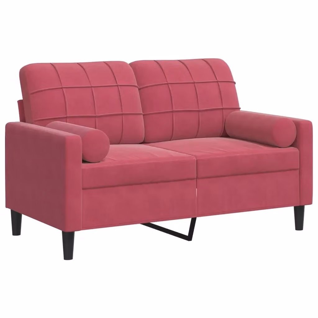 vidaXL Divano a 2 Posti Moderno in Velluto Rosso con Cuscini e Coperture Rimovibili L: 137 cm, P: 80 cm, H: 77 cm – 2