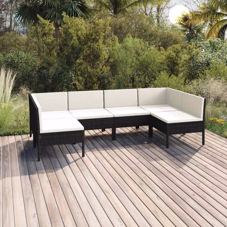 Set di divani da giardino vidaXL a forma di L composto da 6 pezzi con cuscini imbottiti e struttura in metallo nero e bianco