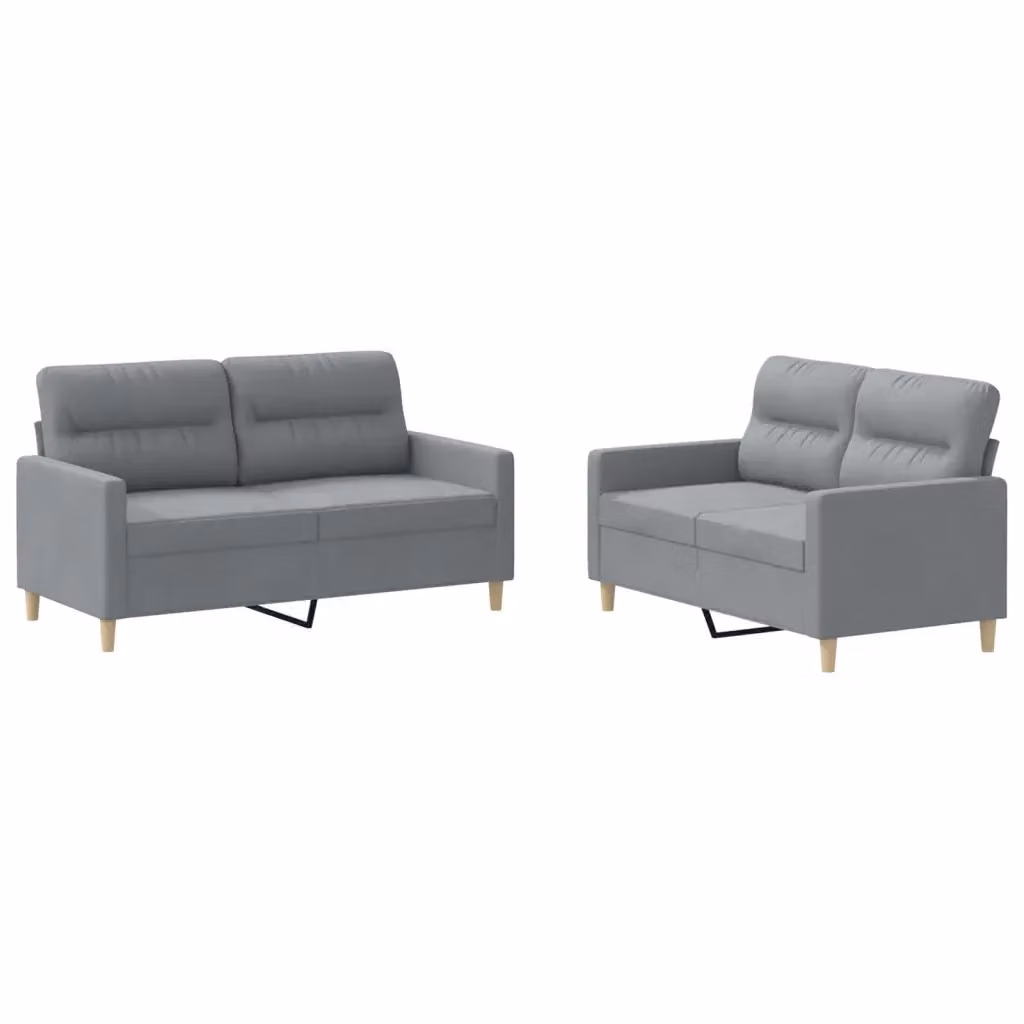 Set di 2 Divani vidaXL Moderni in Tessuto Grigio con Cuscini e Imbottitura in Schiuma – 2