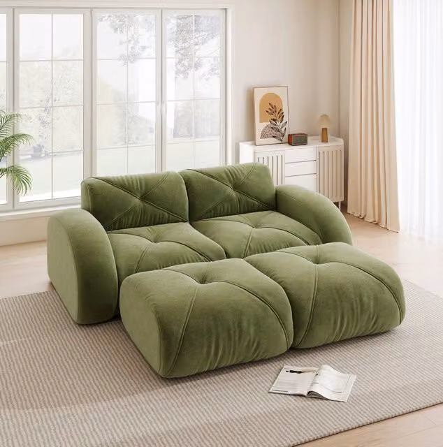 Divano modulare senza struttura in ciniglia verde 204×171×76 cm