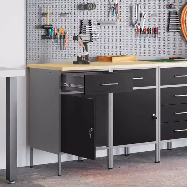 Set di 2 mobili da lavoro con blocco vidaXL in acciaio e legno, Nero e Grigio, L 100 x P 55 x H 85 cm – 1