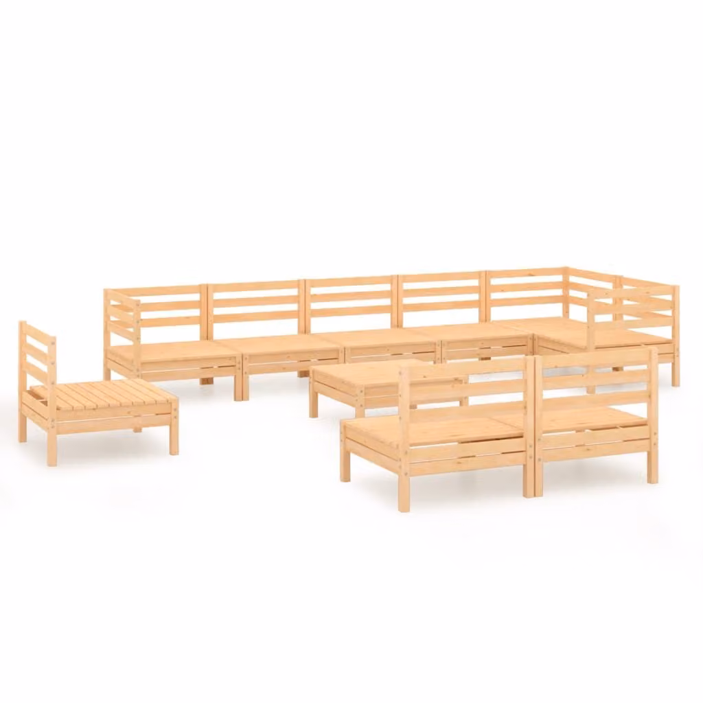 Set Salotto da Giardino 10 pz in Legno Massello di Pino