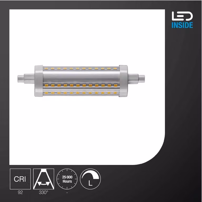 SLV 1005288 QT DE12 R7S 118mm, lampadina a LED, lampada trasparente 15W 3000K CRI90 330°