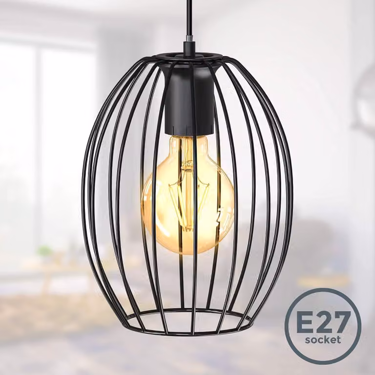 B.K.Licht I Lampada a sospensione a filo I 17,5 cm di diametro I E27 I Lampada vintage 1 lampadina con paralume in metallo I lunghezza 115 cm I nero I senza lampadina