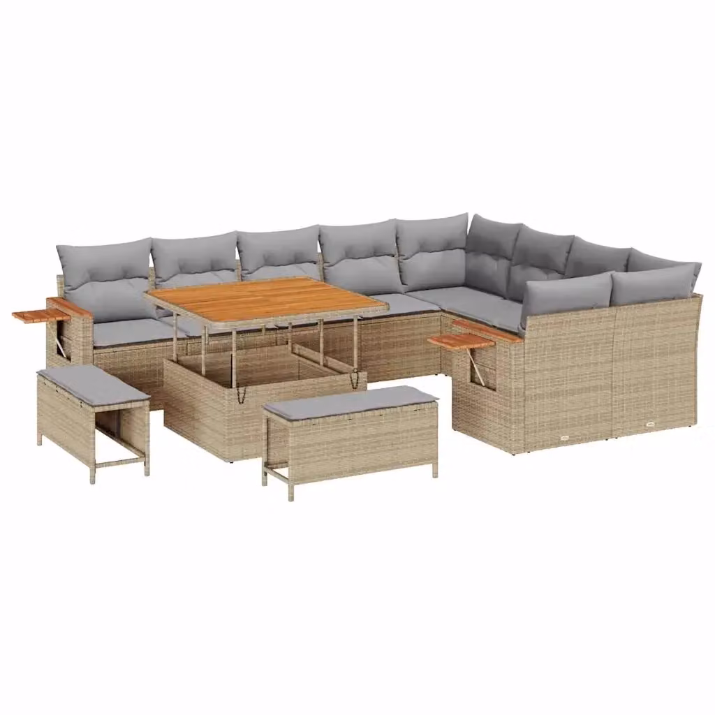 Set Divano da Giardino Moderno vidaXL a Forma a L con 13 Pezzi, Colore Grigio e Beige, Struttura in Acciaio Verniciato a Polvere e Cuscini Inclusi – 2