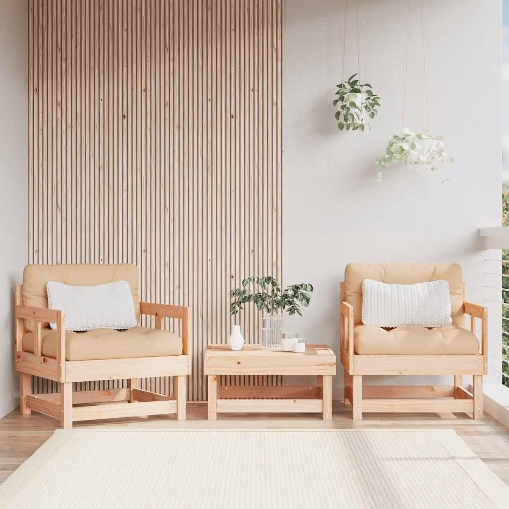 Set di 2 sedie da giardino vidaXL in legno di pino con cuscini beige e marroni – 1