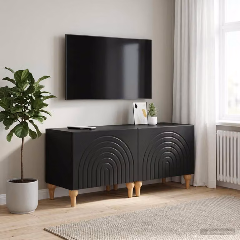 Mobile TV moderno vidaXL in legno MDF nero con scomparti multimediali