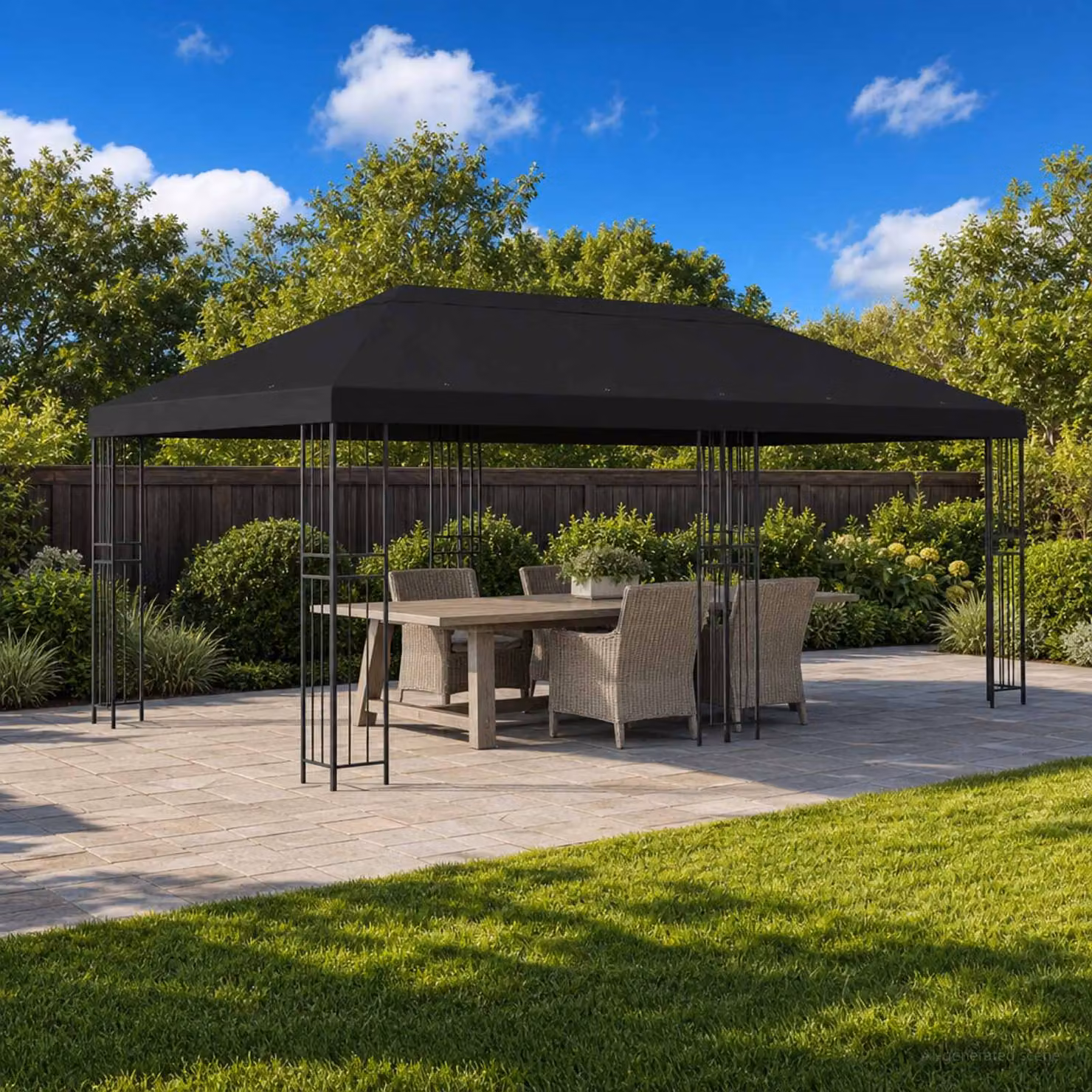 Gazebo da giardino vidaXL in acciaio e poliestere nero 6 x 3 m