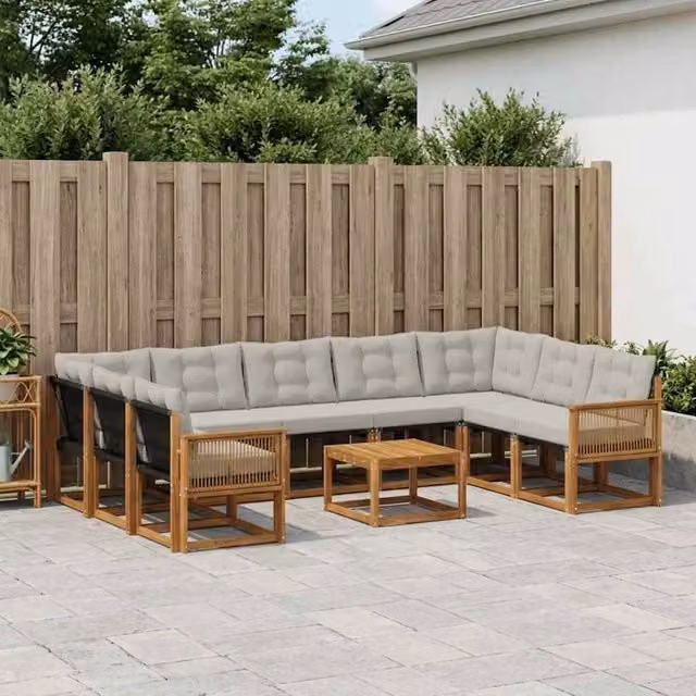 Set di divani da esterno 10 pz Naturale e Grigio Chiaro 3382227