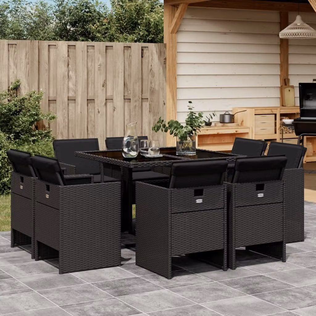 Maison Exclusive - Set da Pranzo da Giardino 9 pz con Cuscini Nero in Polyrattan