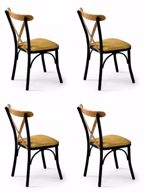 4 sedie, stile moderno, colore giallo, nuove, comode, imbottite, tessuto, compatte, versatili