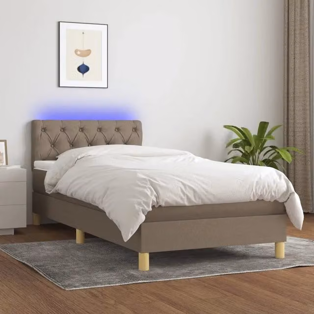 Letto a molle con materasso vidaXL in tessuto beige e grigio con illuminazione LED sottostante e porta USB L/P/H: 80 x 200 cm – 1