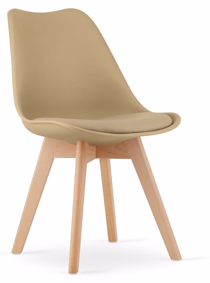 Sedia Mark scandinava in polipropilene beige scuro con gambe in faggio