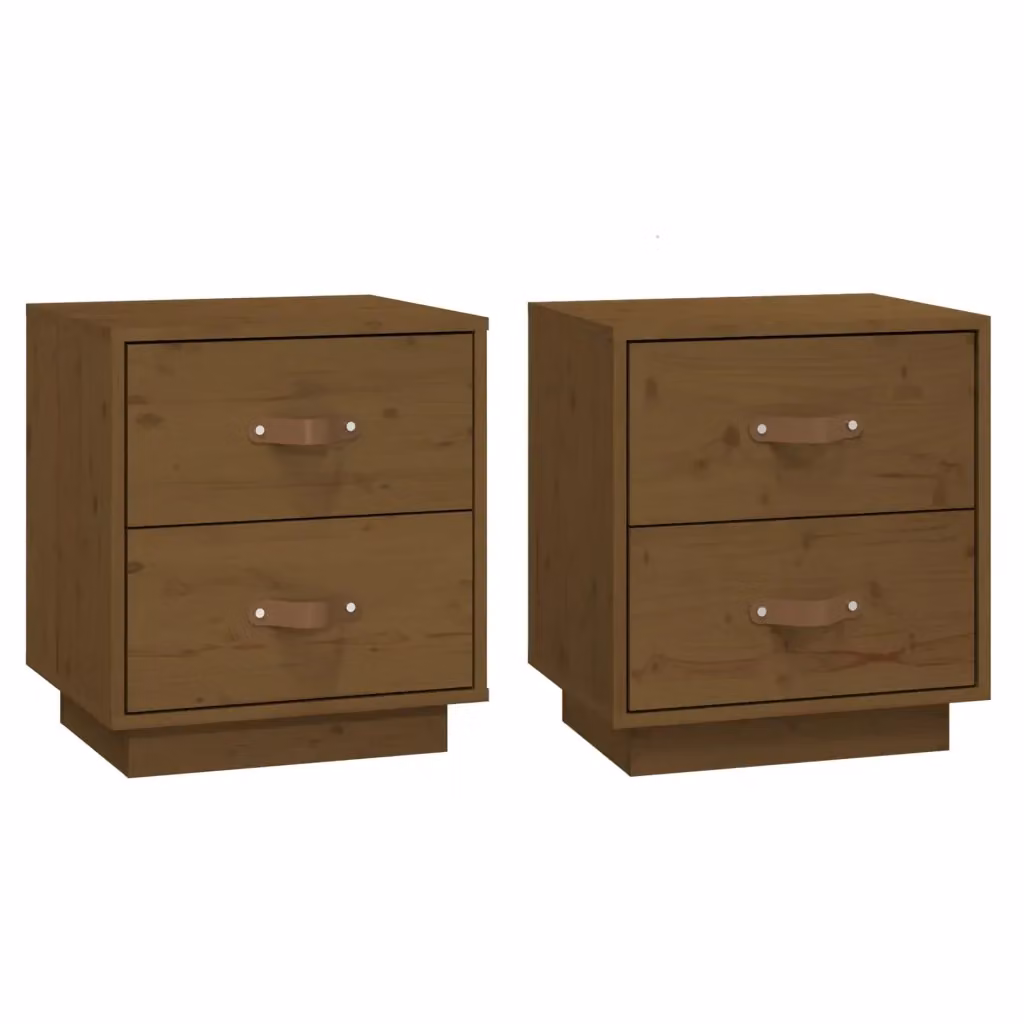 Set di 2 comodini vidaXL in legno massello di pino color marrone, stile rustico, L 40 cm x P 34 cm x H 45 cm – 2