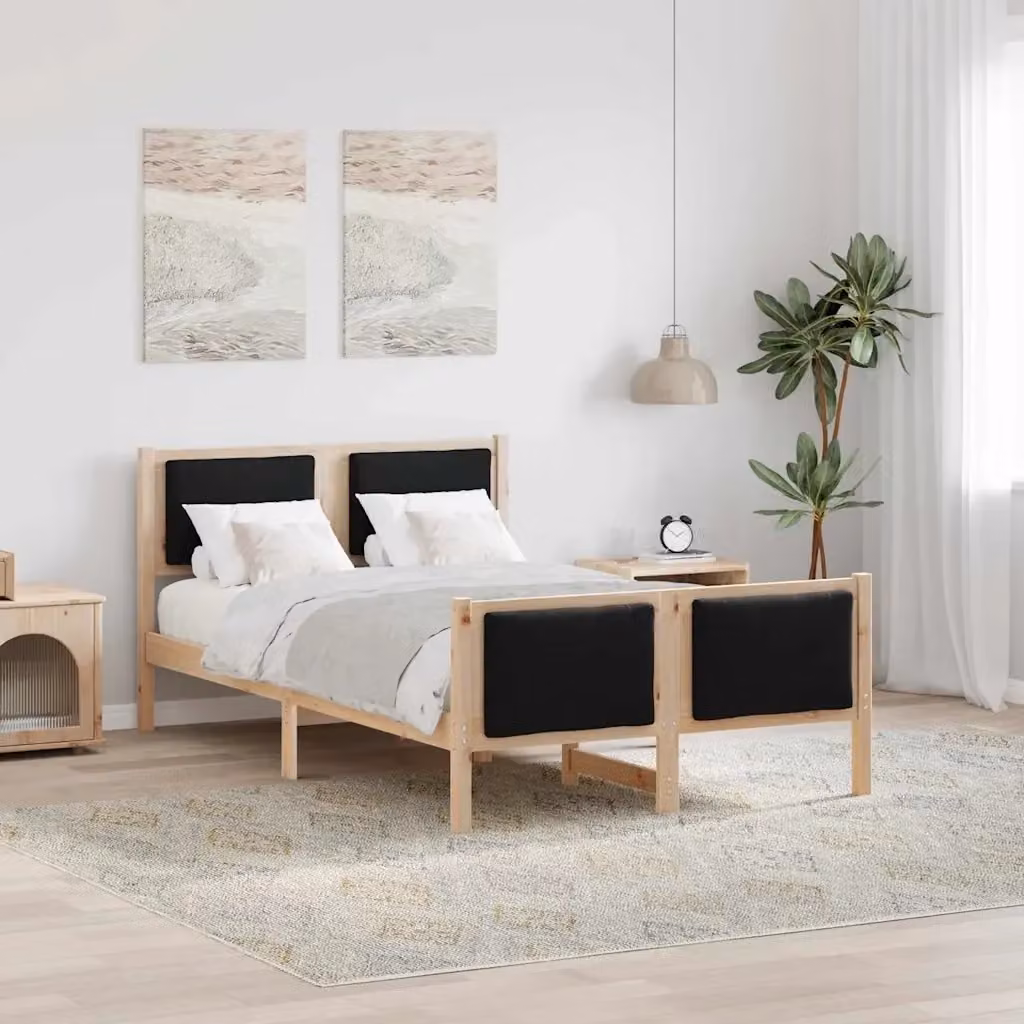 Letto matrimoniale moderno con testiera in tessuto nero e struttura in legno di pino L/P: 120 x 200 cm – 2