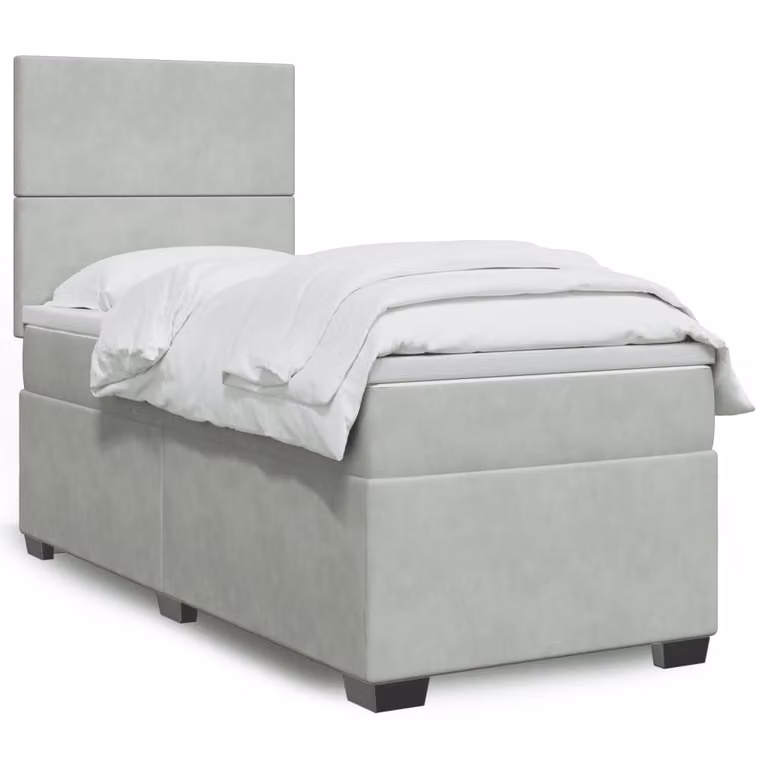 vidaXL Giroletto a Molle con Materasso in Velluto Grigio Chiaro e Bianco L/P/H: 100 x 200 cm