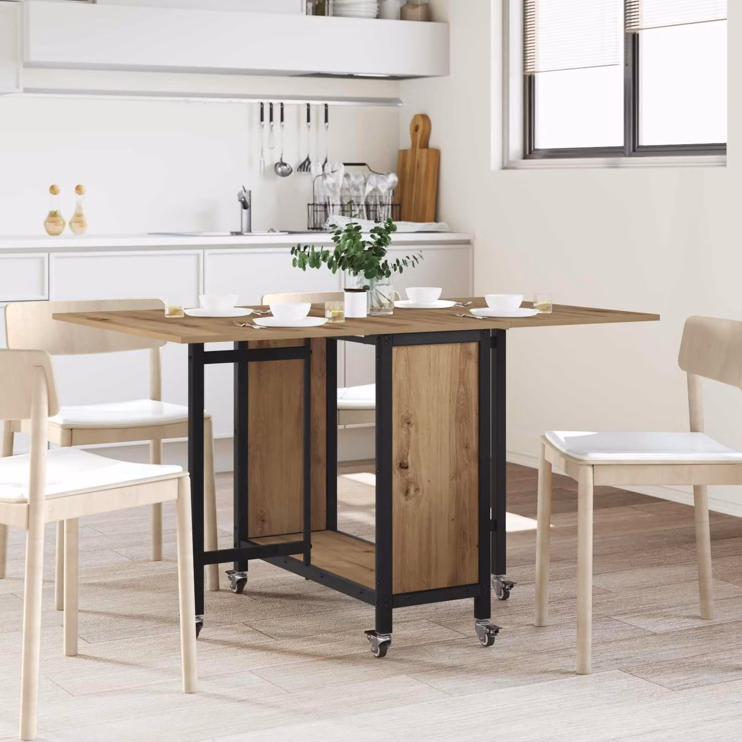 vidaXL Tavolo da pranzo pieghevole con ruote in legno marrone L: 130 cm, P: 80 cm, H: 76,5 cm