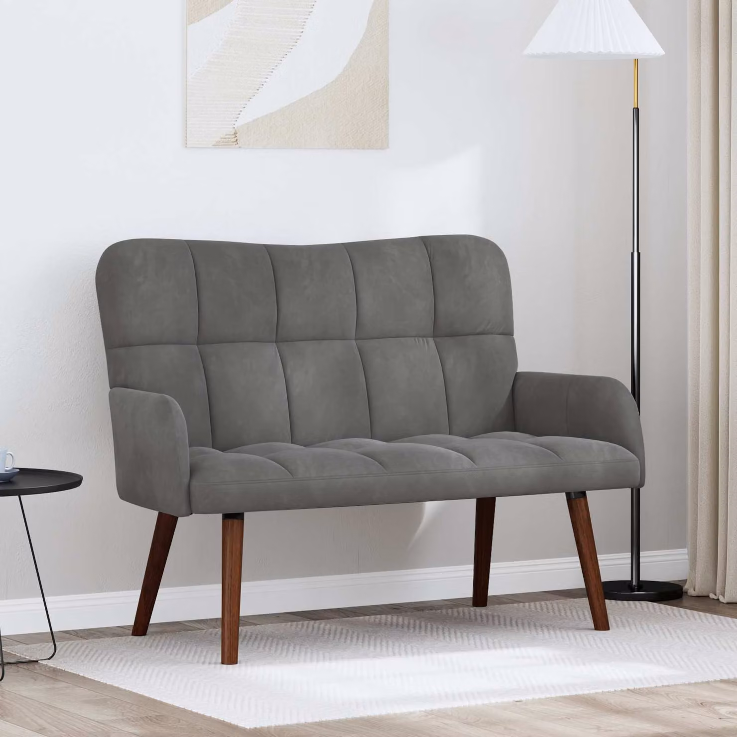 vidaXL Divano a 2 Posti Moderno in Velluto Grigio e Marrone L: 115 cm, P: 61 cm, H: 87 cm