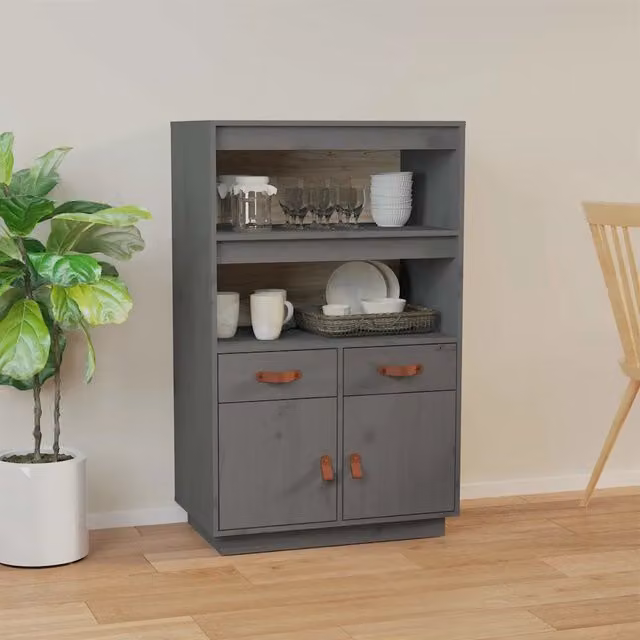 Credenza-Buffet-Armadio da cucina Grigia 67x40x108,5 cm in Legno Massello di Pino