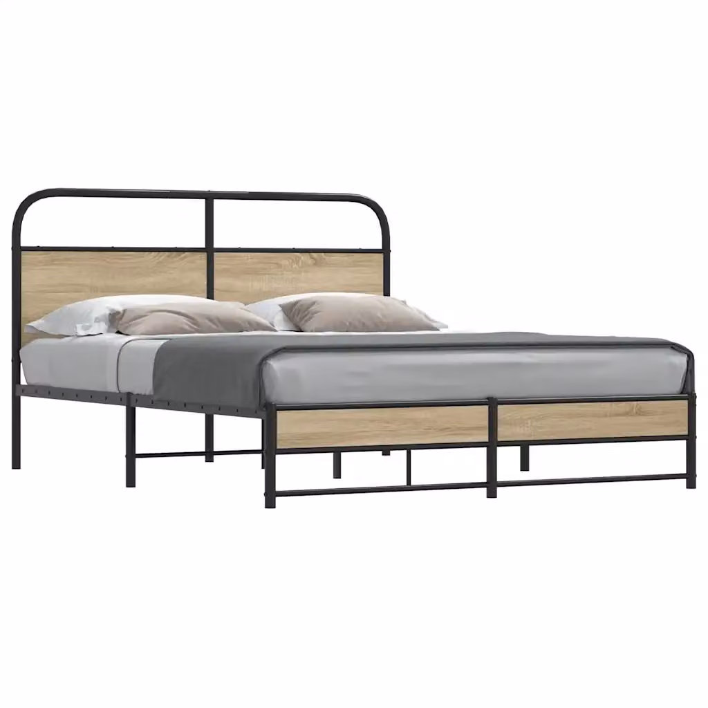 Letto matrimoniale in metallo e MDF color rovere fumo L/P/H: 160 x 200 cm – 2