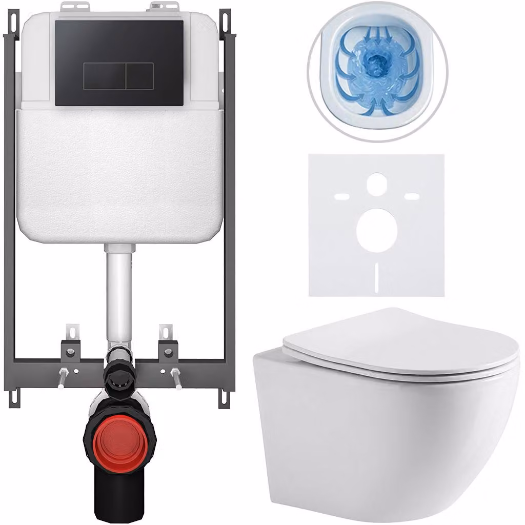 CERANO - Set WC da incasso Verde - bianco lucido - pulsante Prime/Modulo, nero - da incasso - 49x36 cm