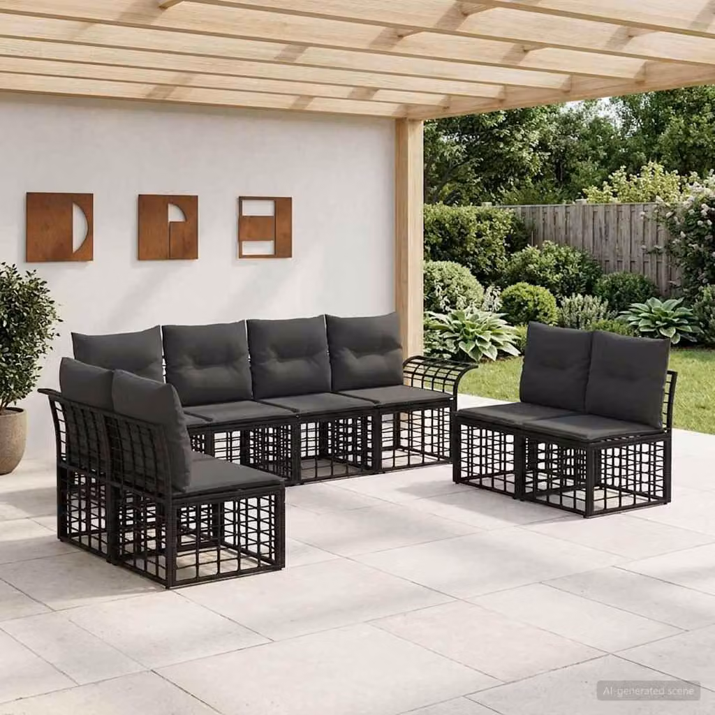 Maison Exclusive - Set da esterno per divano, 8 pezzi, colore nero e grigio scuro, realizzato in poliestere