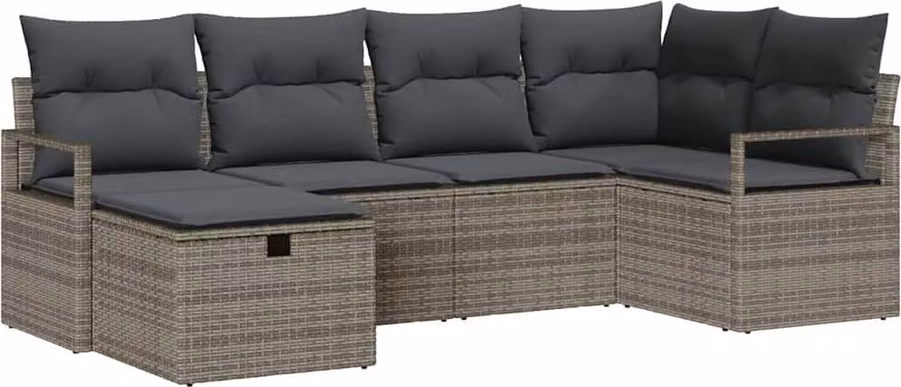 Set Divano da Giardino con cuscino 6 pcs Grigio Poly Rattan