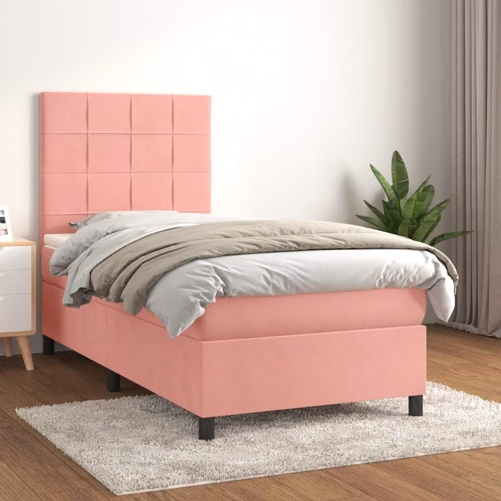 The Living Store Letto a molle con materasso Rosa 80x200 cm Velluto