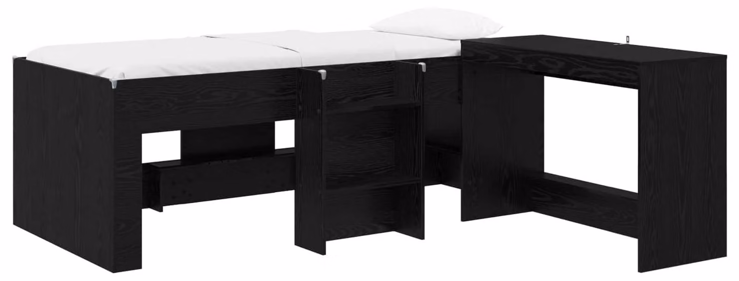 Letto a soppalco per bambini con scrivania, 2 pezzi, colore noce nero