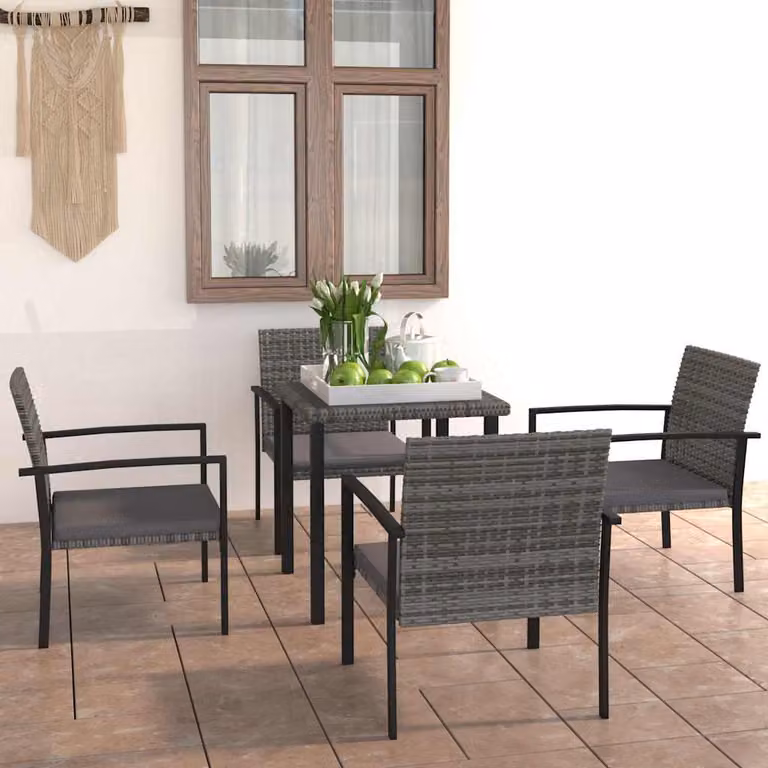 Set da pranzo da giardino vidaXL in 5 pezzi in polyrattan grigio e nero con piano in vetro