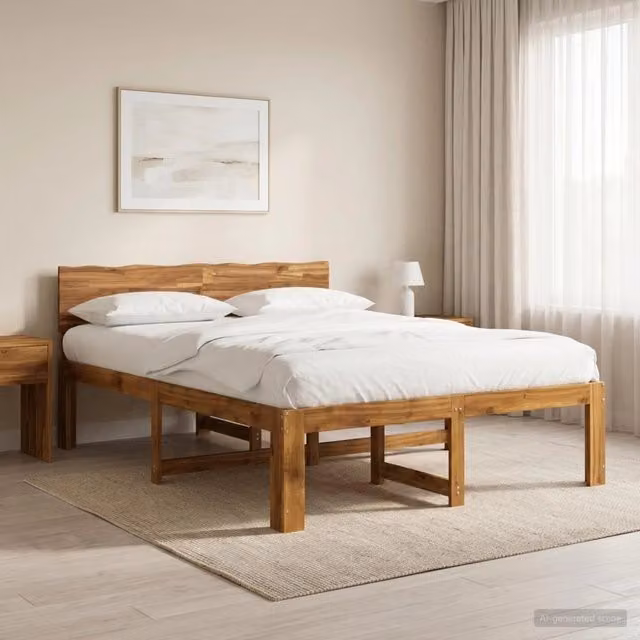 Letto matrimoniale con testiera ROSTOCK vidaXL in legno di acacia naturale colore marrone L: 156 cm, P: 208,5 cm, H: 81 cm