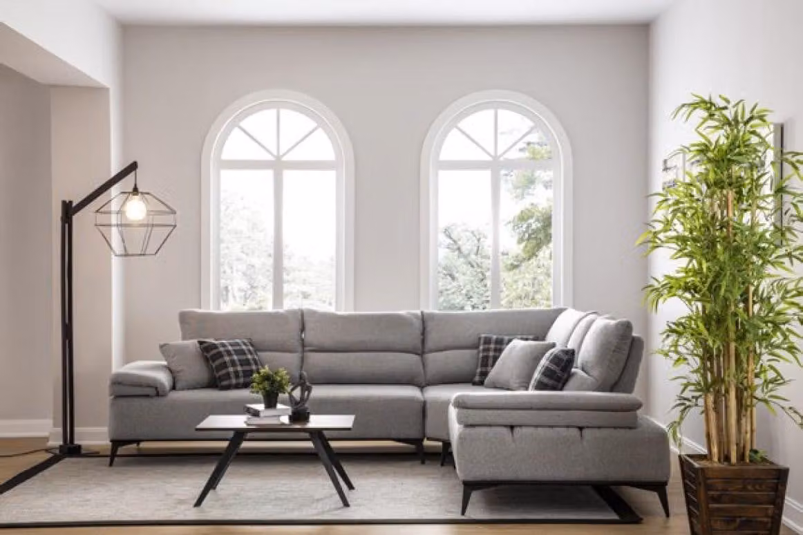 Ecksofa L-Form Sofa Couch Design Couchen Polster Textil Eck Garnitur Grau