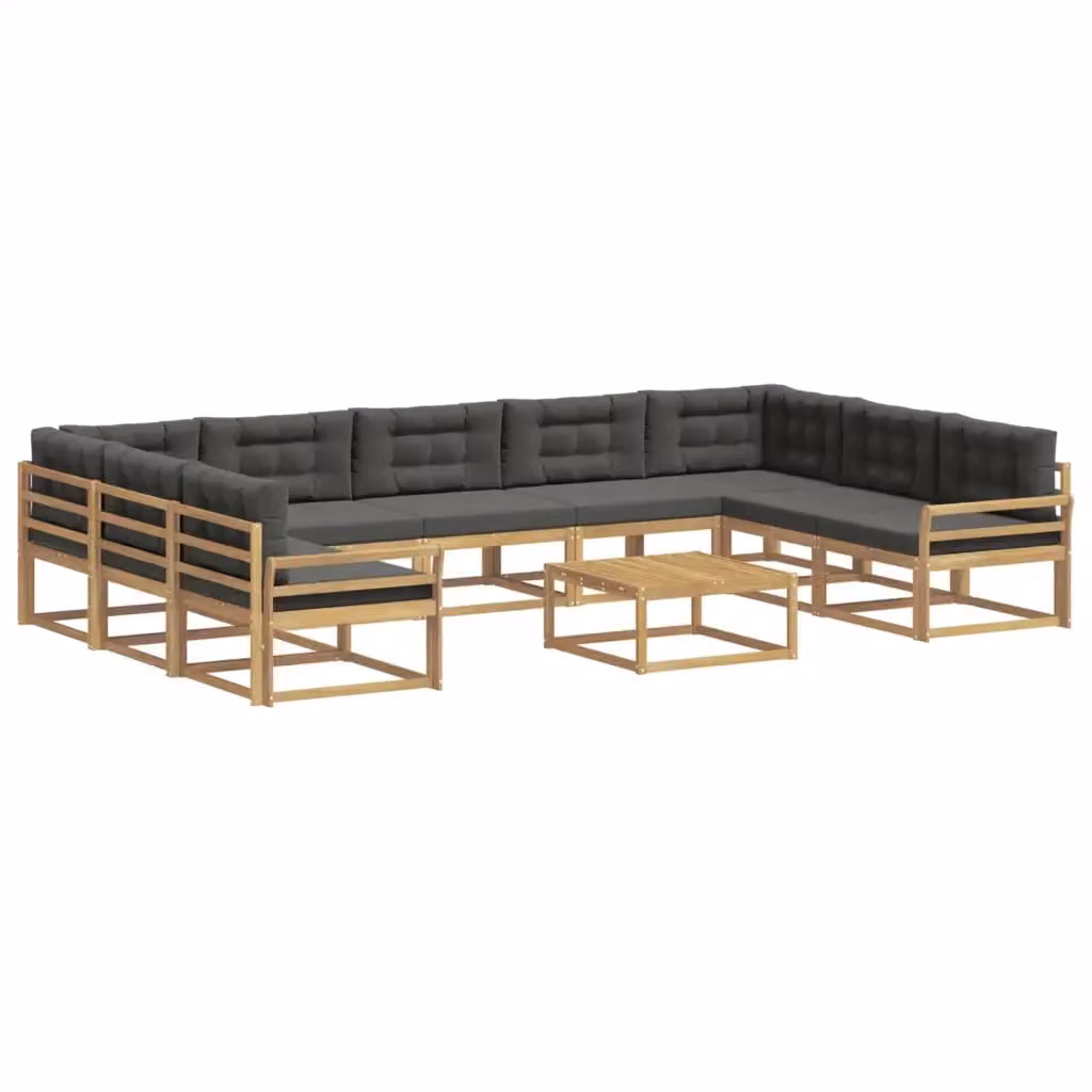 Set di divani da esterno vidaXL a forma di L in legno di acacia con tavolino da caffè, colore bianco, antracite e marrone – 2