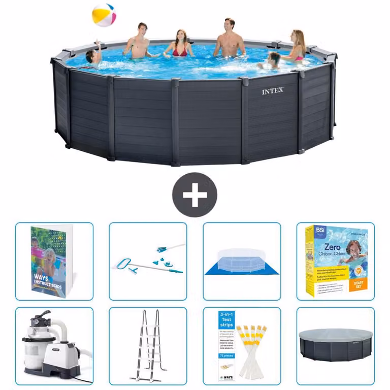 Pannello per piscina in grafite, modello Rund - 478x124 cm - composto da 7 elementi, serie S550