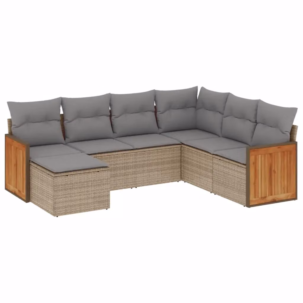 vidaXL Set Divani da Giardino 7 pz a Forma a L con Cuscini Beige e Grigio in Polyrattan e Struttura in Acciaio Verniciato a Polvere – 2