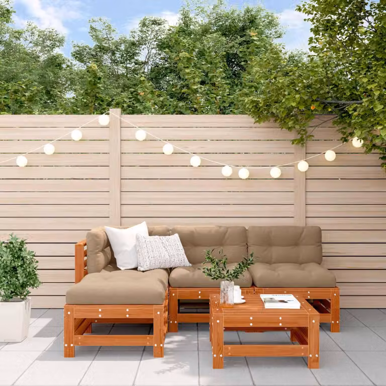 Maison Exclusive - Set da lounge per giardino, 5 pezzi, color marrone cera, legno di pino massello