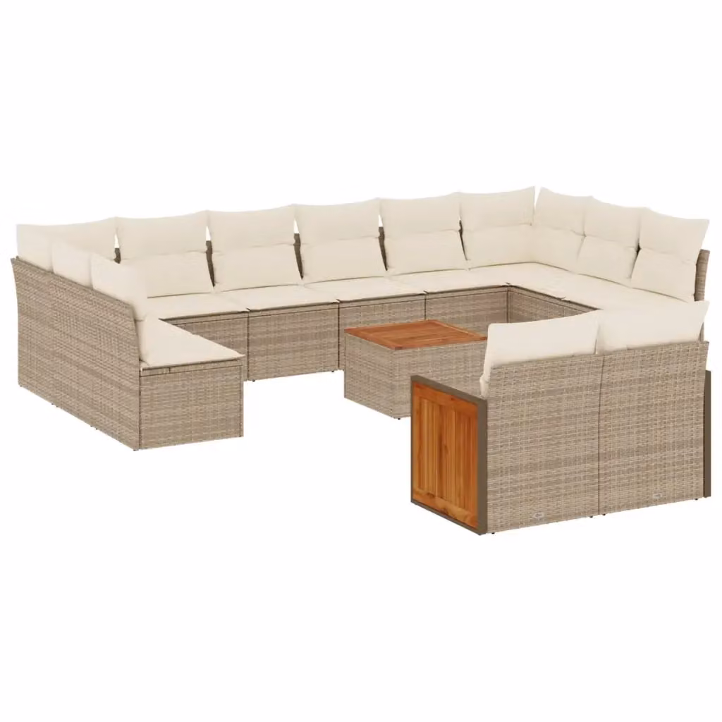 Set Divano da Giardino a Forma di U vidaXL in Polyrattan con Cuscini Beige e Tavolino da Caffè – 2