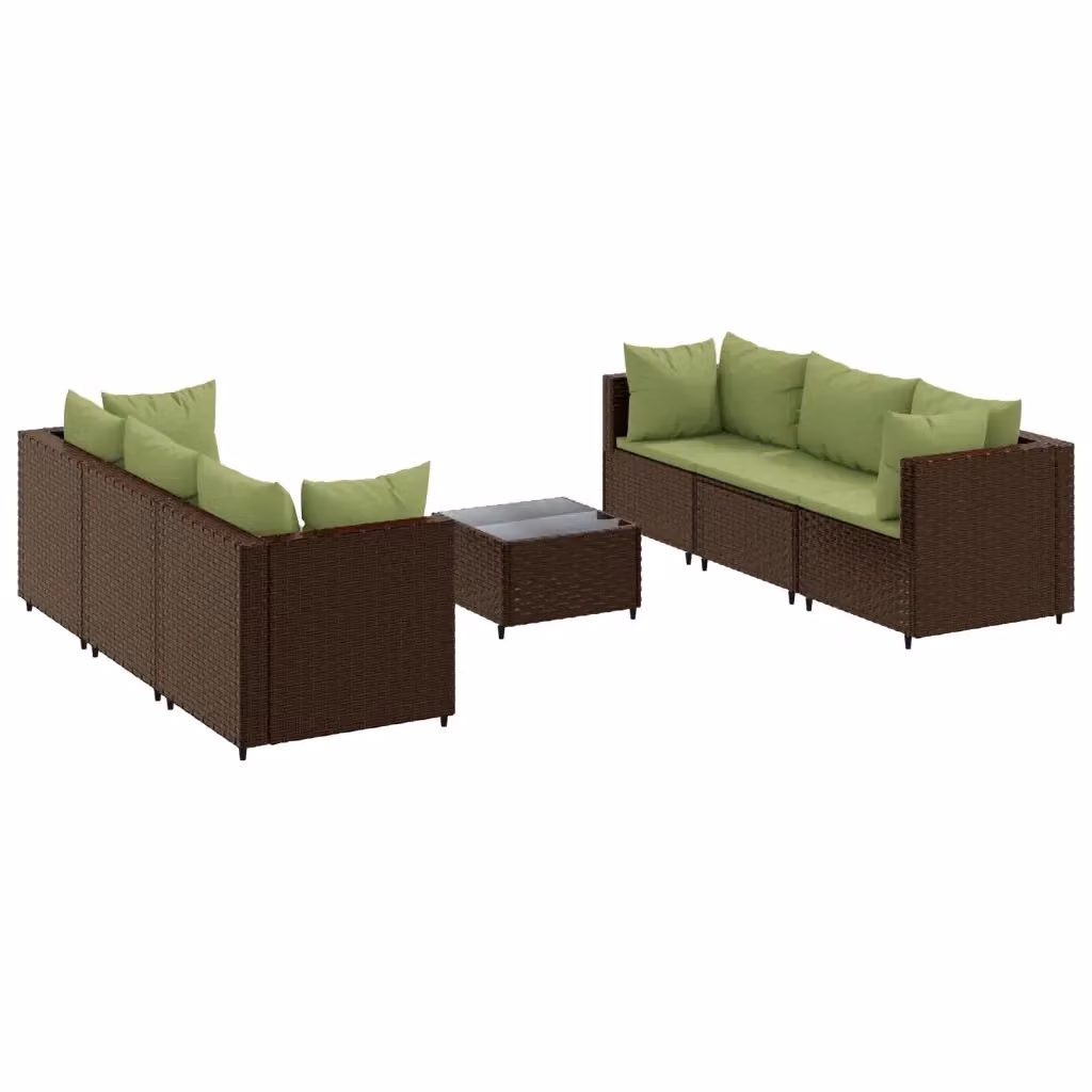 Set di divani da giardino vidaXL 7 pezzi con cuscini in rattan e struttura in acciaio marrone e verde – 2