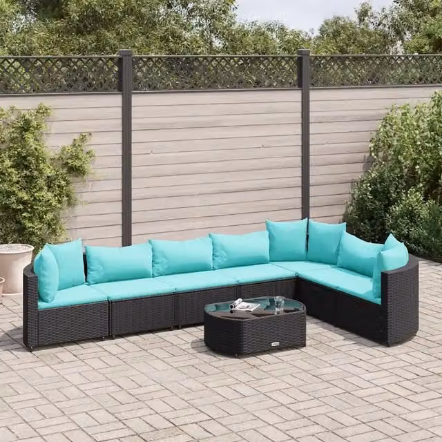 Set Divani da Giardino con Cuscini 8 pz Nero in Polyrattan 3308388