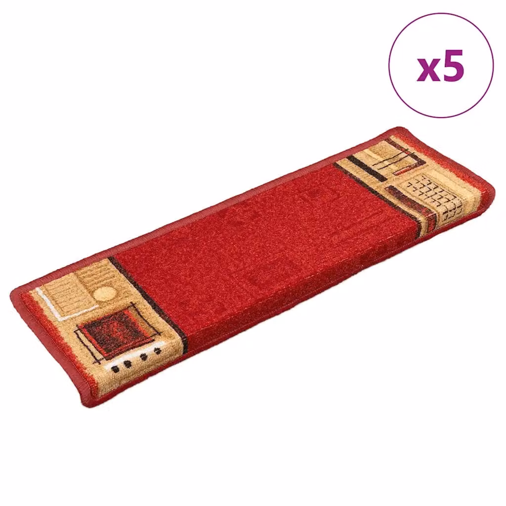 vidaXL Tappetini per Scale Autoadesivi 5pz 65x21x4 cm Rossi