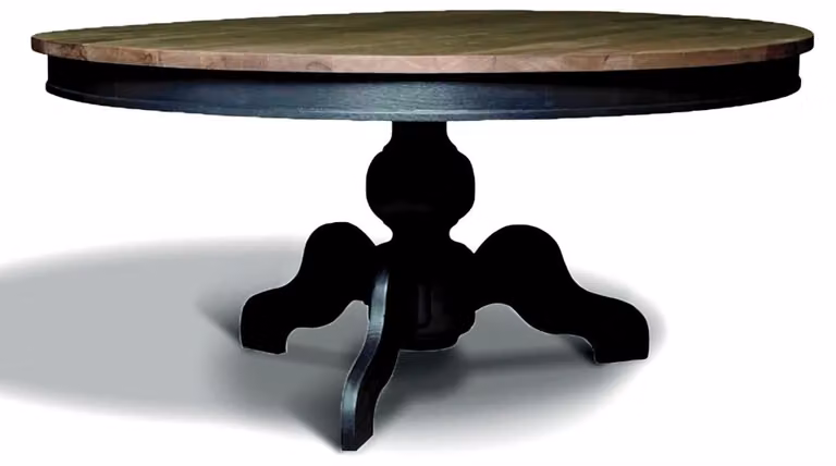 Casa Padrino Tavolo da pranzo liberty in rovere massiccio rotondo colori legno / nero Ø 160 x H. 77 cm - Tavolo da pranzo rotondo in legno massiccio