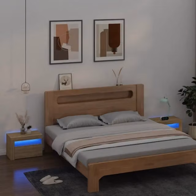Comodini 2 pz con Luci LED-Set di 2 Tavolino da notte Rovere Sonoma 60x35x40 cm