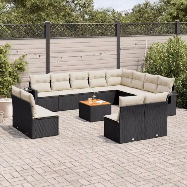 Set di divani da giardino VIDAXL in polyrattan nero con 13 pezzi e cuscini inclusi – 1